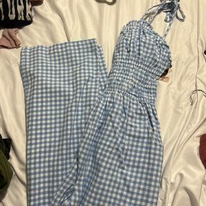 Brand new jumpsuit sky / Carolina blue checkered print